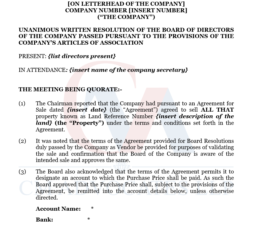 Board resolutions where a company is selling its property CM Advocates LLP